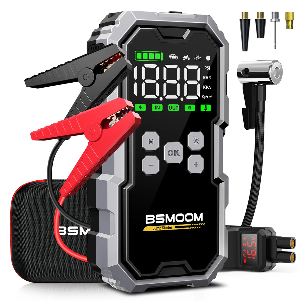 Booster Batterie Voiture 6000A Avec Gonfleur 160PSI - Démarreur Moteur Essence/Diesel Jusqu'à 10L, Batterie 27000mAh, Écran LCD - 9